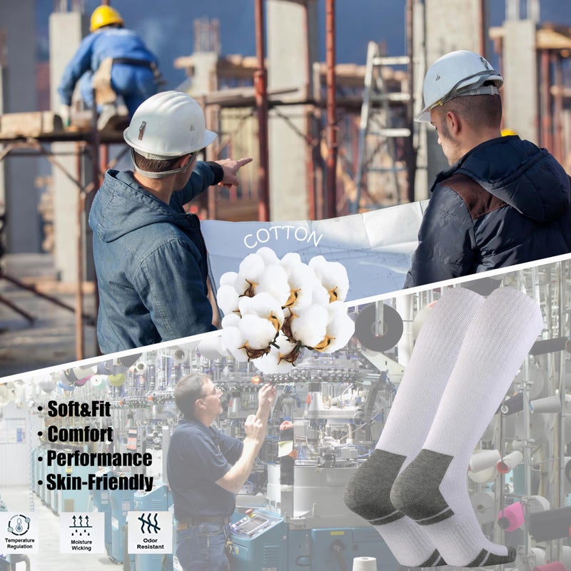 Ortis Cotton Full Cushioned Crew Socks Thick Moisture Wicking Breathable Work Boot Thermal Warm(WhiteGrey L) - Image 4