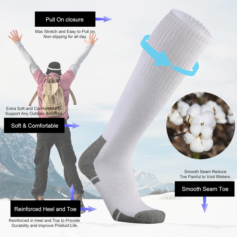 Ortis Cotton Full Cushioned Crew Socks Thick Moisture Wicking Breathable Work Boot Thermal Warm(WhiteGrey L) - Image 3