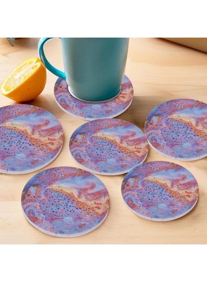 Urbane Home Urbane Home Set of 6 Ceramic Coaster with Cork Steel Holder Stand for Hot Pots - Water Absorbent Tea Cup & Water Glass Cover & Top Lid | Multicolor  - Image 1