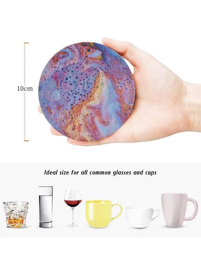 Urbane Home Urbane Home Set of 6 Ceramic Coaster with Cork Steel Holder Stand for Hot Pots - Water Absorbent Tea Cup & Water Glass Cover & Top Lid | Multicolor  - Image 3
