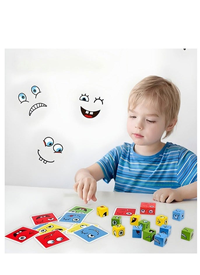 Generic - Expression Blocks Set with Clap Bell and Cards, Expressions Matching Block Puzzles, Funny Emoji Building Cubes, Face Changing Magic Cube Game, Educational Montessori Toys, Perfect Gift for Kids - Image 1