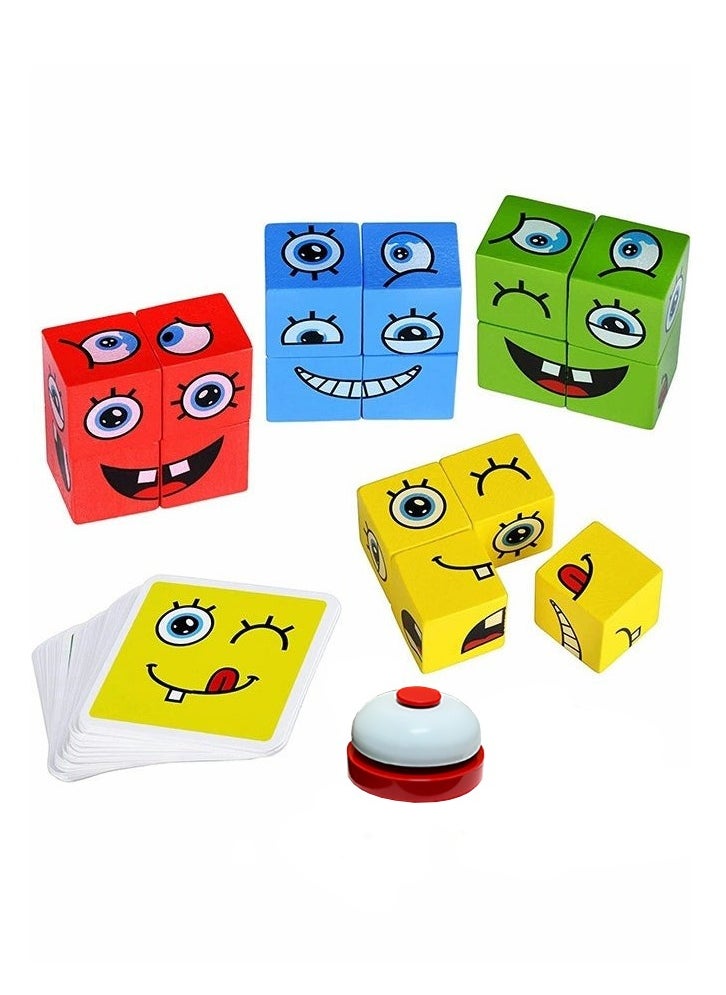 Generic - Expression Blocks Set with Clap Bell and Cards, Expressions Matching Block Puzzles, Funny Emoji Building Cubes, Face Changing Magic Cube Game, Educational Montessori Toys, Perfect Gift for Kids - Image 1