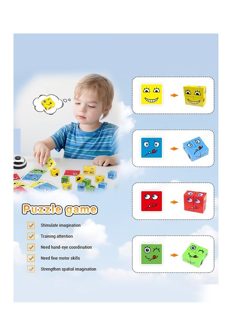 Generic - Expression Blocks Set with Clap Bell and Cards, Expressions Matching Block Puzzles, Funny Emoji Building Cubes, Face Changing Magic Cube Game, Educational Montessori Toys, Perfect Gift for Kids - Image 1