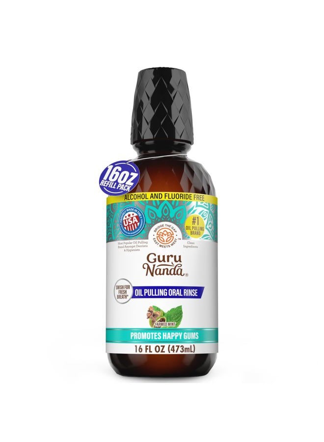 GuruNanda CocoMint Oil Pulling Mouthwash for Complete Oral Hygiene, 7 Essential Oils & Vitamins for Happy Teeth & Gums & Fresh Breath, Alcohol-Free, 16 oz - Image 1
