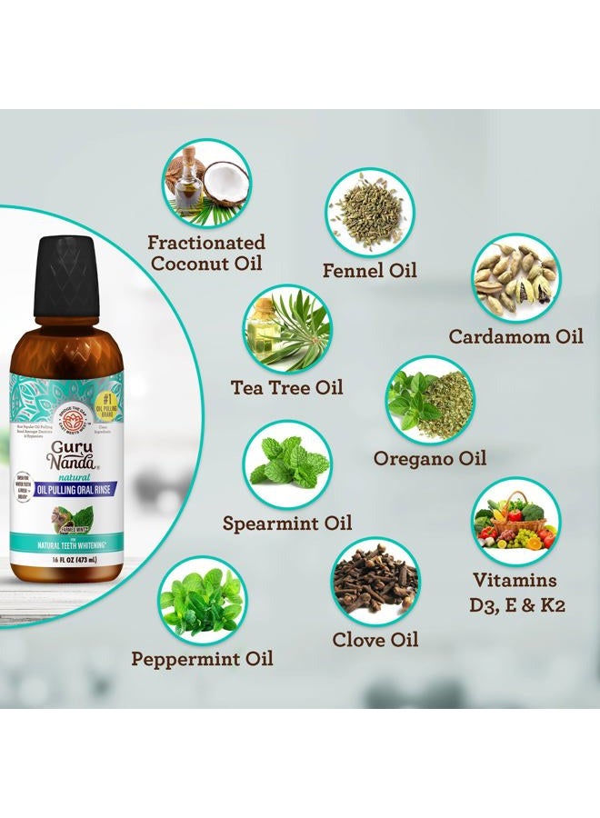 GuruNanda CocoMint Oil Pulling Mouthwash for Complete Oral Hygiene, 7 Essential Oils & Vitamins for Happy Teeth & Gums & Fresh Breath, Alcohol-Free, 16 oz - Image 3