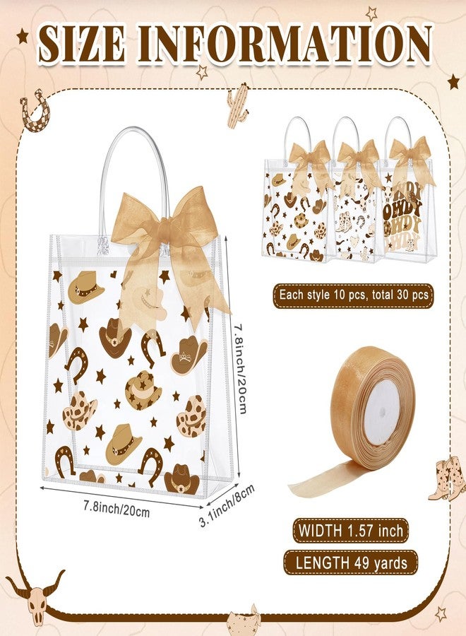 SilTriangle 30 Pcs Western Cowboy Clear Gift Bags Reusable Party Favor Goodie Treat Snack Bag Bulk with Handles Ribbon PVC Howdy Cowboy Boot Party Supplies for Birthday Bachelorette Baby Shower - Image 2