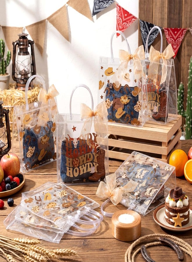 SilTriangle 30 Pcs Western Cowboy Clear Gift Bags Reusable Party Favor Goodie Treat Snack Bag Bulk with Handles Ribbon PVC Howdy Cowboy Boot Party Supplies for Birthday Bachelorette Baby Shower - Image 3