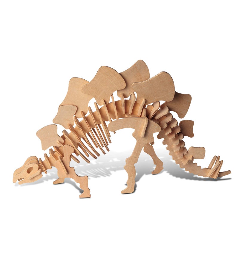 Puzzled 3D Puzzle Stegosaurus Dinosaur Wood Craft Construction Model Kit Fun & Educational DIY Wooden Dino Toy Assemble Model Unfinished Craft Hobby Puzzle 51pc Pack - Image 1