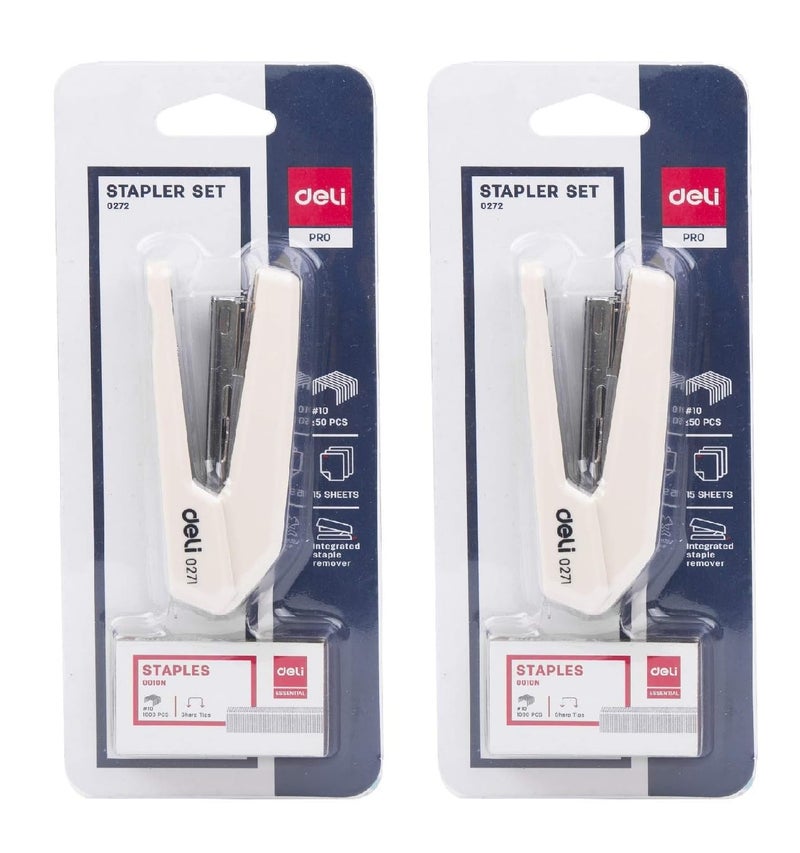 Deli W0272 Pro Series Office Stapler with 1000 No. 10 Staples (Light Grey x 2 Pcs) - Image 1