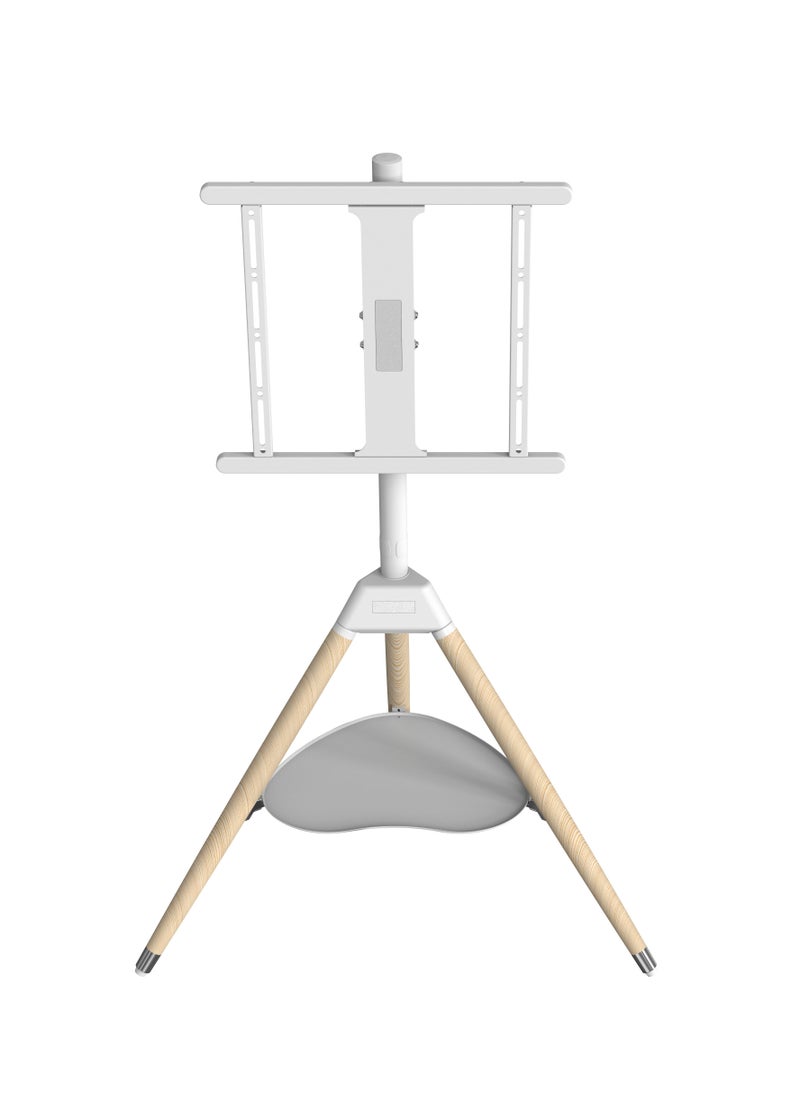 FlashHawk Rotating 180° Floor TV Stand with Storage Base, Height Adjustable Wood Tripod TV Mount for 32-65 Inch Screens, Holds 35kg, VESA 400x400, Anti-Tip Safety Strap for Living Room/Office White  - Image 2