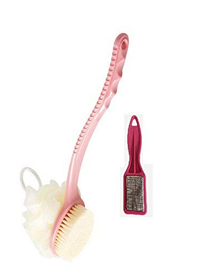 Nohunt NOHUNT Combo of Bath Sponge Round Loofah with Long Handle Back Scrubber for Men and Women with Foot Scrubber for Dead Skin Pedicure Tools for Feet Foot Scrubber for Women Callus Remover  - Image 1