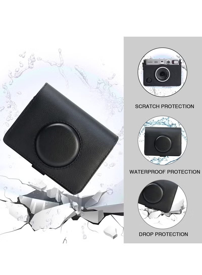 ZONBON Case for Fuji Mini EVO ,Camera Compatible Camera with Adjustable Shoulder Strap in Black Lychee Texture Horizontal Style - Image 3