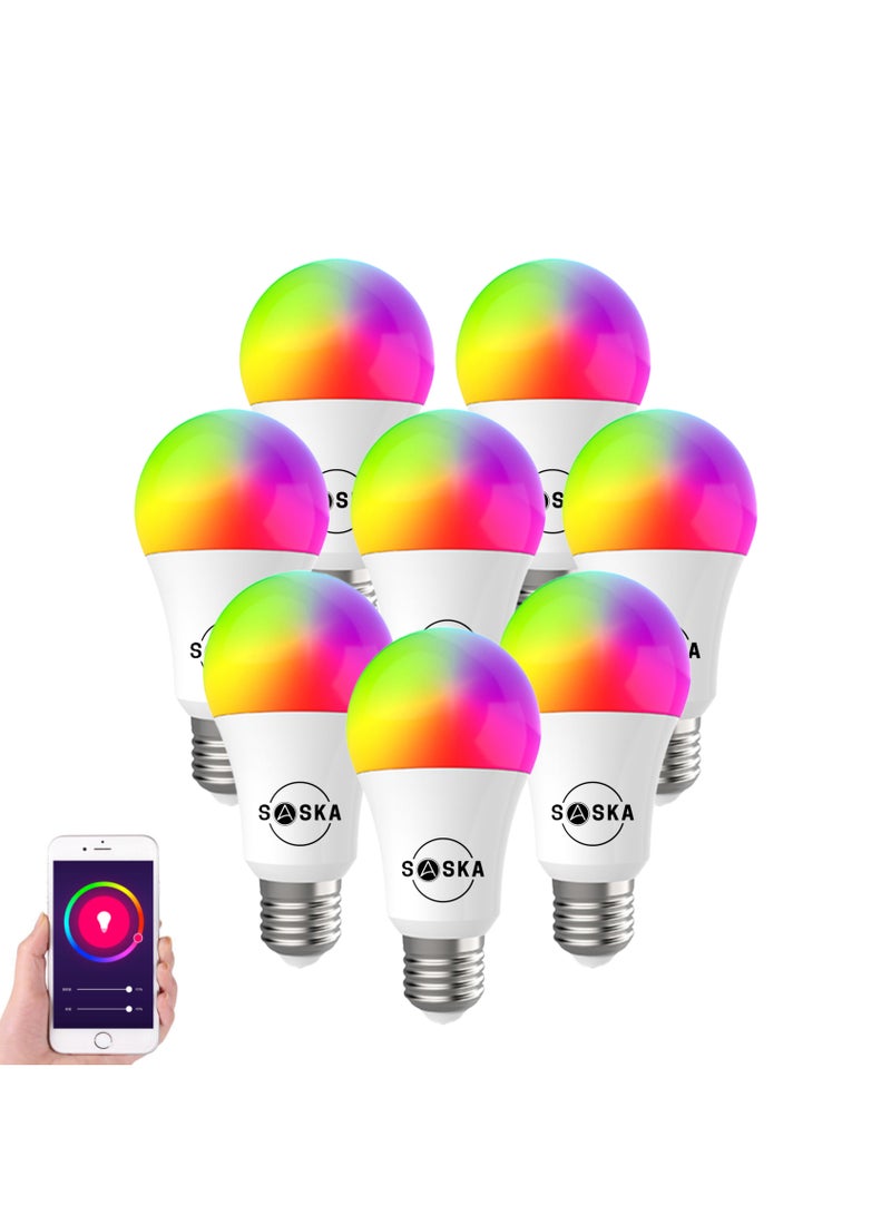 SASKA Smart LED Wi-Fi Bulb E27 (10W) - RGB Colors + Warm & Cool White, Adjustable Brightness, Compatible with Voice Assistant (8 Pack) - Image 1