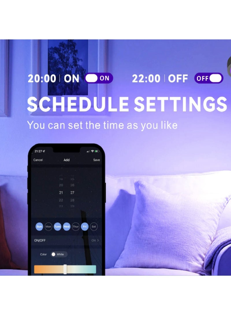 SASKA Smart LED Wi-Fi Bulb E27 (10W) - RGB Colors + Warm & Cool White, Adjustable Brightness, Compatible with Voice Assistant (8 Pack) - Image 4