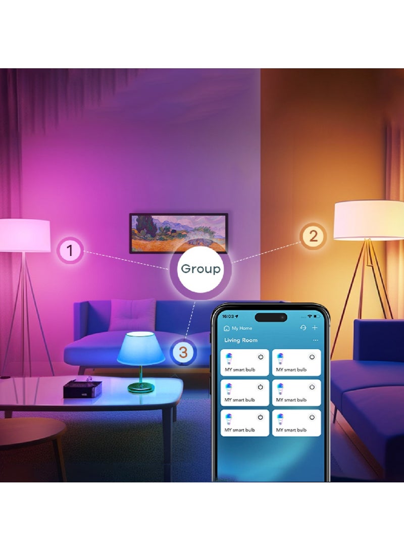 SASKA Smart LED Wi-Fi Bulb E27 (10W) - RGB Colors + Warm & Cool White, Adjustable Brightness, Compatible with Voice Assistant (8 Pack) - Image 5