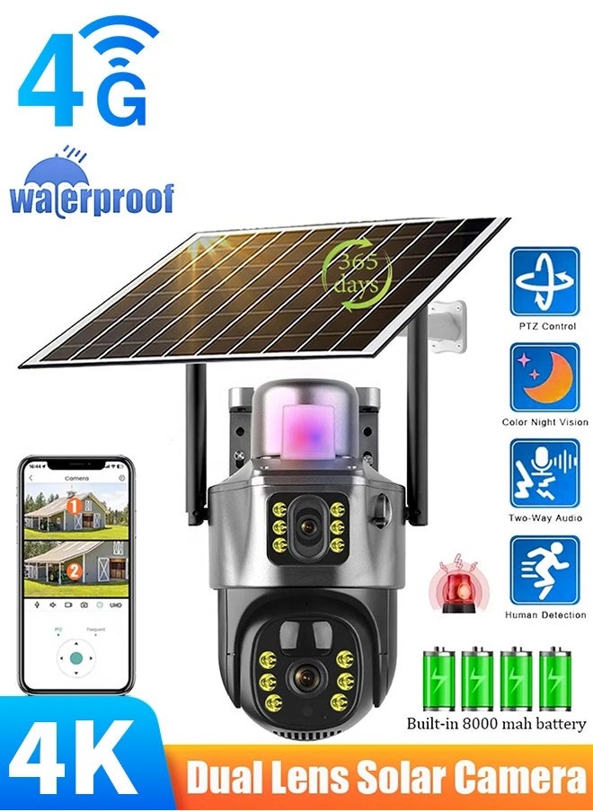 4K 8MP Solar Camera 4G Sim PTZ Cameras Outdoor Dual Lens IP Camara Solar Panel CCTV Security Built in Battery PIR Cam (With 64GB SD Card) - pzsku/Z4231DCF584D1A8B8416FZ/45/_/1734403792/bcd15298-7687-4dd3-8ac1-9ee316df28df