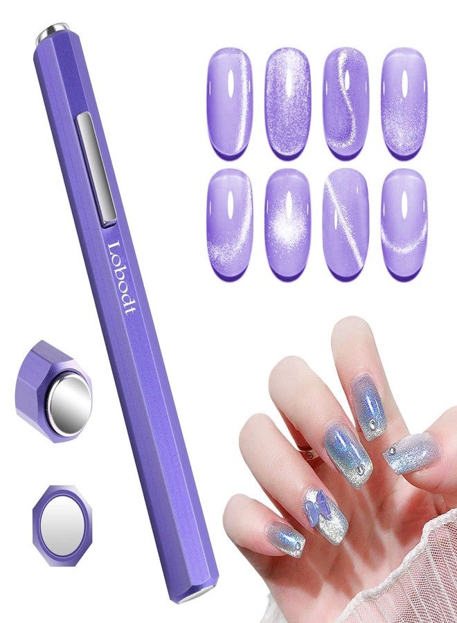 Lobodt strong magnetic double-head 2-in-1 multi-functional cat's eye magnet, octagonal metal handle , suitable for DIY at home in nail art salons (purple) - Image 1
