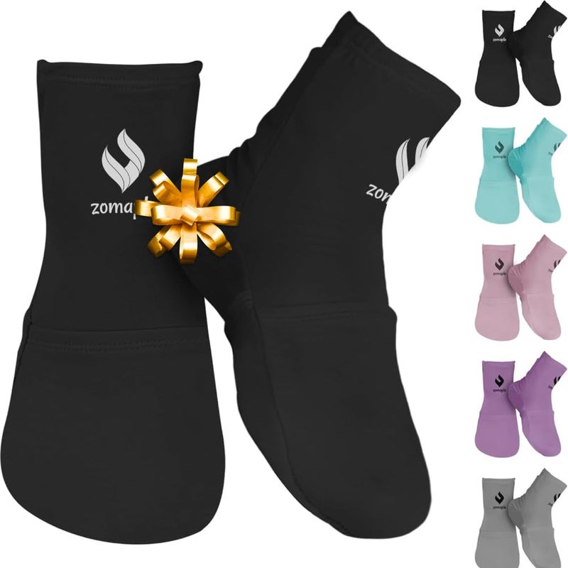 ZOMAPLE Cold Therapy Socks + Gel Packs, Black, Medium â€“ Soothe Burning Feet & Reduce Swelling â€“ Hot or Cold Use, Touch Fasteners & Comes with 2 Large & 2 Small Gel Packs â€“ Versatile Foot Ice Pack Wrap - Image 1