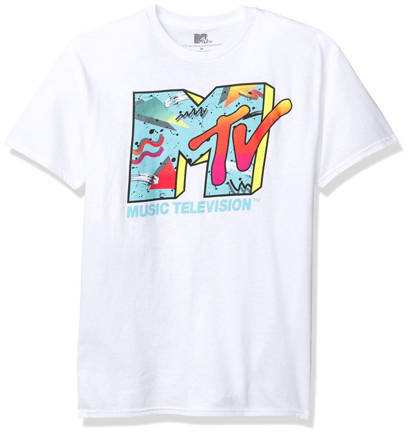 MTV Men's Retro Logo Men's T-Shirt, White, Small - Image 1