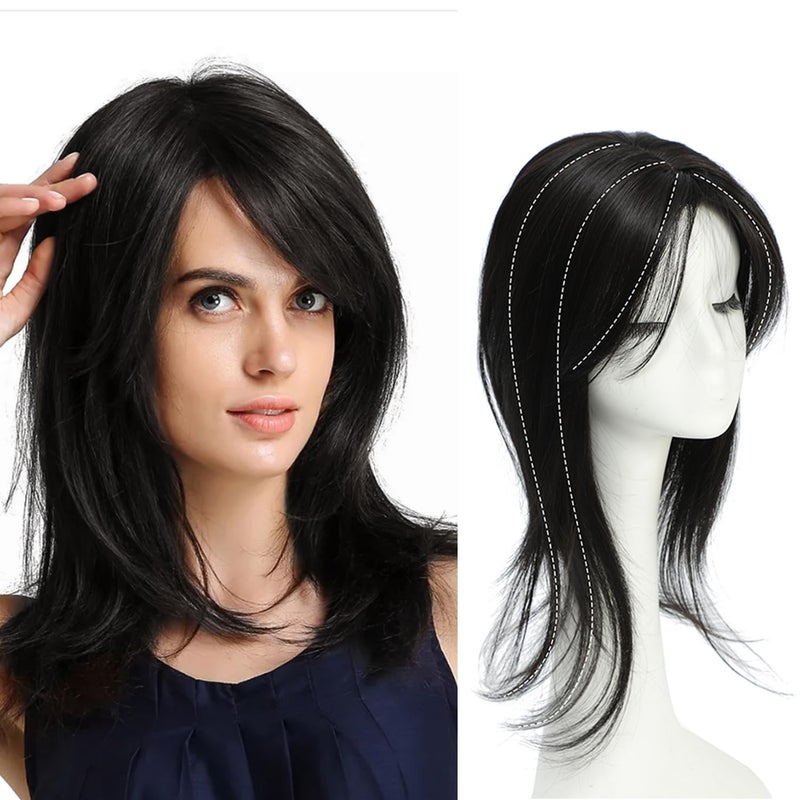 UDU Hair Toppers for Women for Thinning Hair Synthetic Hair Toppers Hair Pieces for Women Ladies Mutilayer Long Straight Wavy Clip in Wiglets with Fringe bang