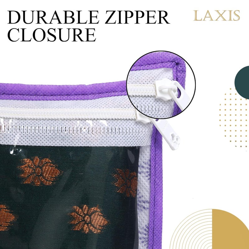 LAXIS ® Non-Woven Printed Single Saree Cover, Saree Bag Pack of 10Pcs, Transparent Saree Covers With Zip, Saree Covers For Storage, Wardrobe Organiser, Size-36x42x2cm (Purple) - Image 4