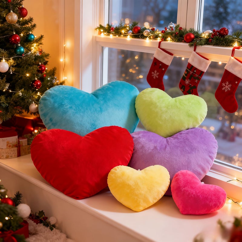 Pink Heart Shaped 14.96 Inch Ultra Soft Short Plush Pillow for Decoration and Napping - Image 4