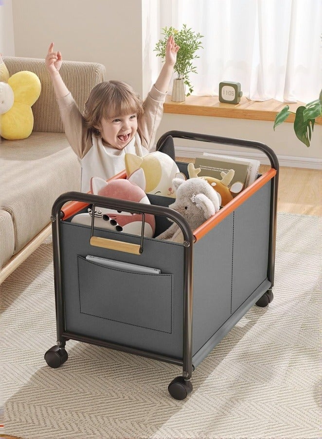 XiuWoo Large Size Children's Toy Organizer With Wheels for Bedrooms,Playing Rooms, Study Rooms can Hold Toys, Books, Clothes, Snacks with 360° Steering Wheels Metal and Oxford Cloth toy Boxes,Dark Grey 63.5*37*65cm - Image 1