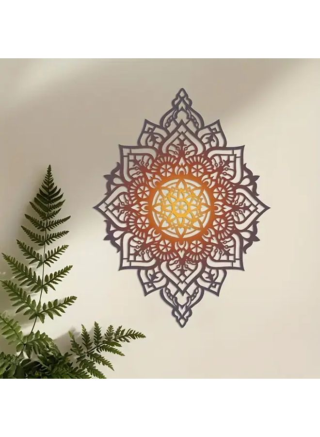 عبدالله محمد ستايل ديكور حائط ماندالا معدني كبير برتقالي أسود زينة معلقة - Image 4