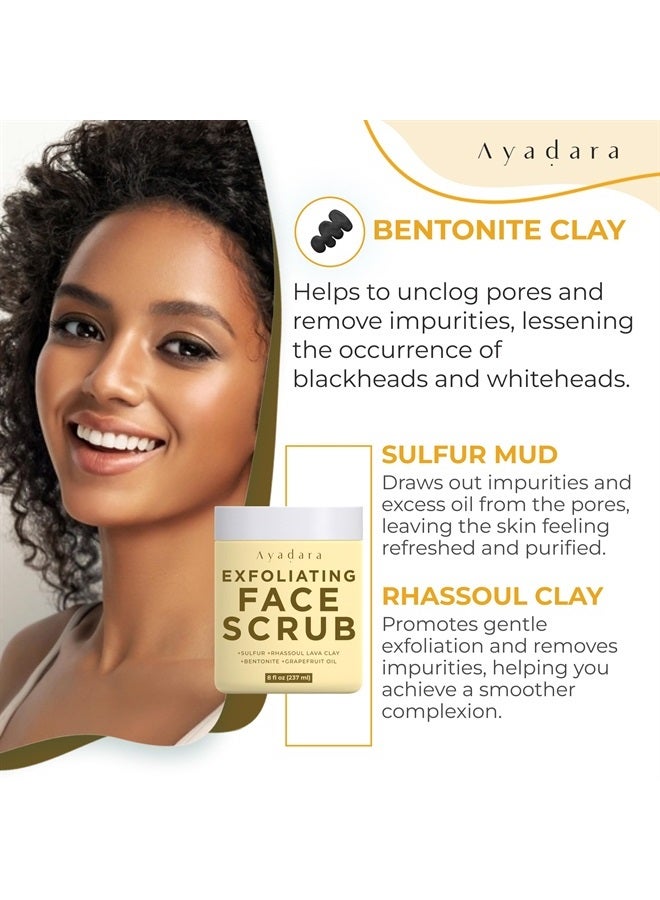 Ayadara Stardust Sulfur Soap Scrub, Face Scrub Exfoliating Face Wash, Bentonite Clay Acne Face Mask, Gentle Exfoliating Face Wash, Exfoliating Scrub for Face, Face Scrubber Exfoliator, 240-Day Supply