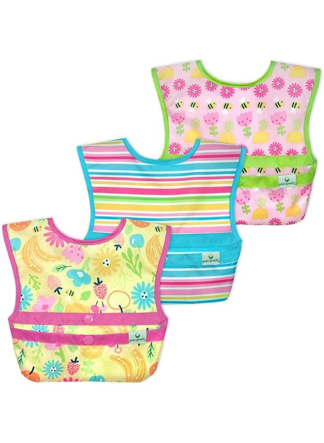 جرين سبراوتس مريلة سهلة الارتداء من سناب آند جو، عبوة من 3 قطع، وردية اللون، نحلة، زهور، 9 أشهر و18 شهرًا - Image 1