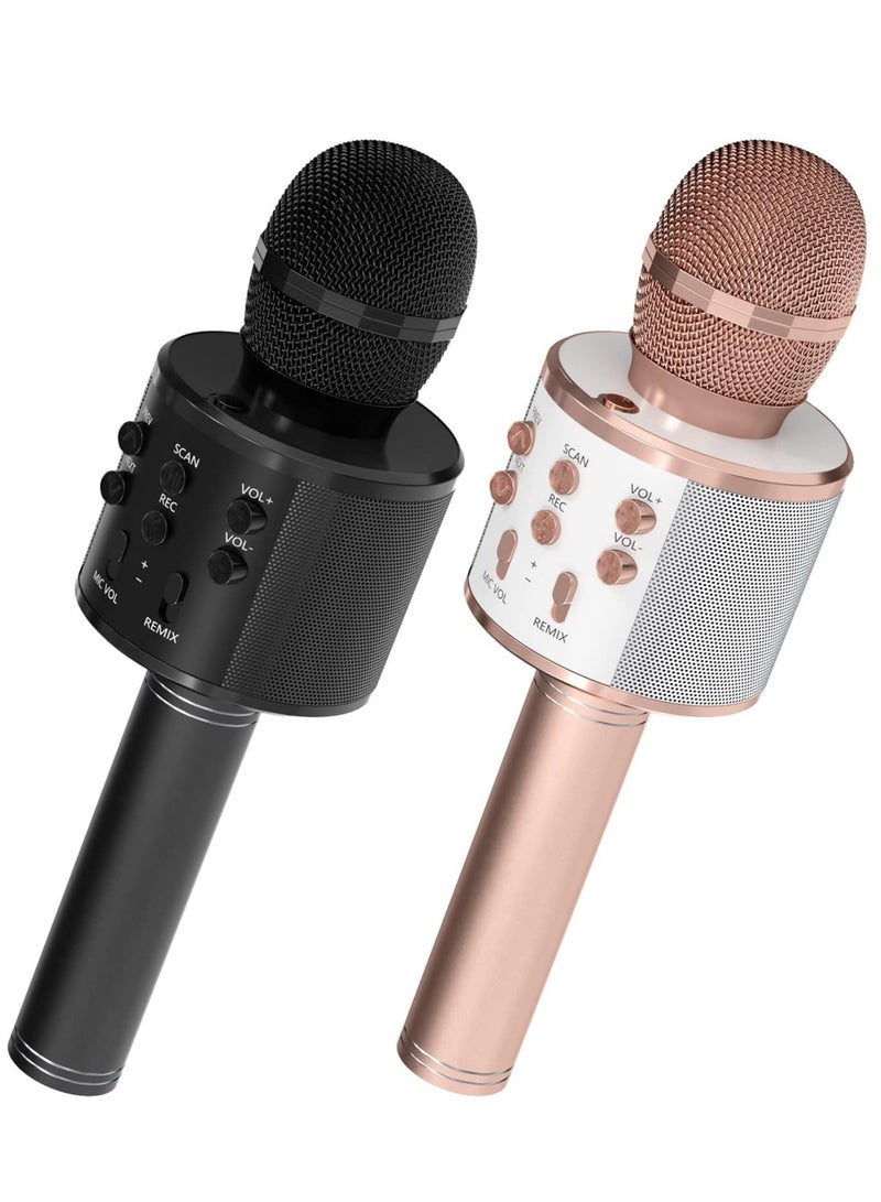 ELTRAZONE 2 Pack Wireless Bluetooth Karaoke Microphone for Kids – Portable Handheld Mic Speaker Machine in Black & Rose Gold, Great Gift for All Ages - Image 1