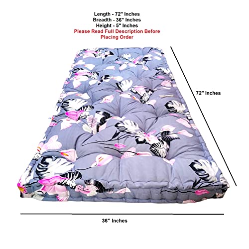 Deevine Craft 5-Inch Thick Cotton Quilt Box Mattress | Medium Firm Multicolour Mattress | Soft Cotton Rectangle Type Single Bed Mattress (3X6 ft, 72X36X5 Inches) - Grey Floral Print - Image 2