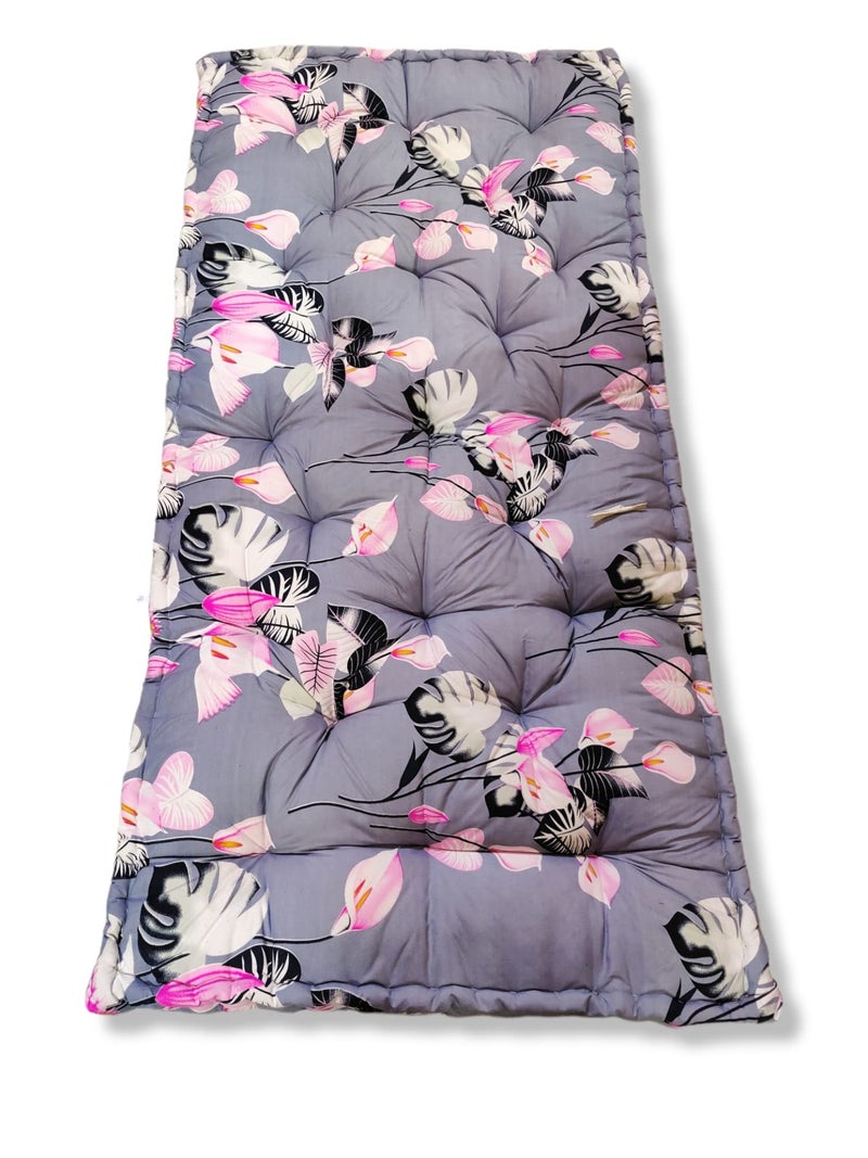 Deevine Craft 5-Inch Thick Cotton Quilt Box Mattress | Medium Firm Multicolour Mattress | Soft Cotton Rectangle Type Single Bed Mattress (3X6 ft, 72X36X5 Inches) - Grey Floral Print - Image 3