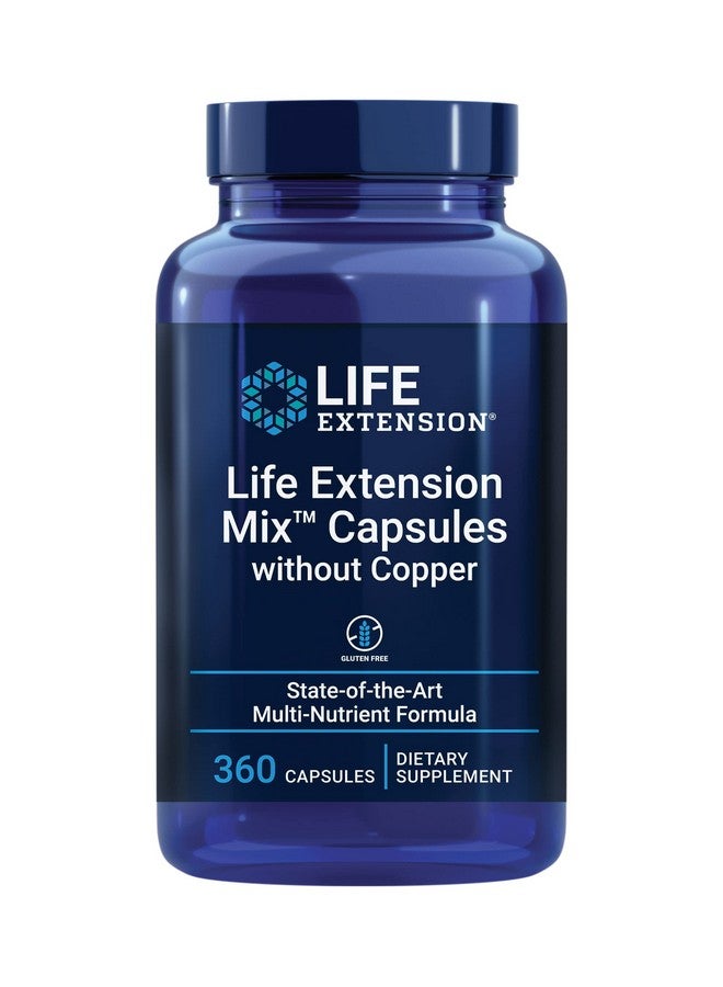 Life Extension Mix™ Capsules Without Copper, high Potency, Advanced Vitamin, Mineral, Fruit & Vegetable Formula, Vitamin B, C, D, E, for Whole-Body Health, Healthy Aging, Gluten-Free, 360 Capsules - Image 1