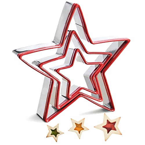 RUNHUAPPY Star Cookie Cutters Set of 3, Stainless Steel Star Shape Cutters for Sandwich Biscuit Fondant Cake Cheese - Image 1