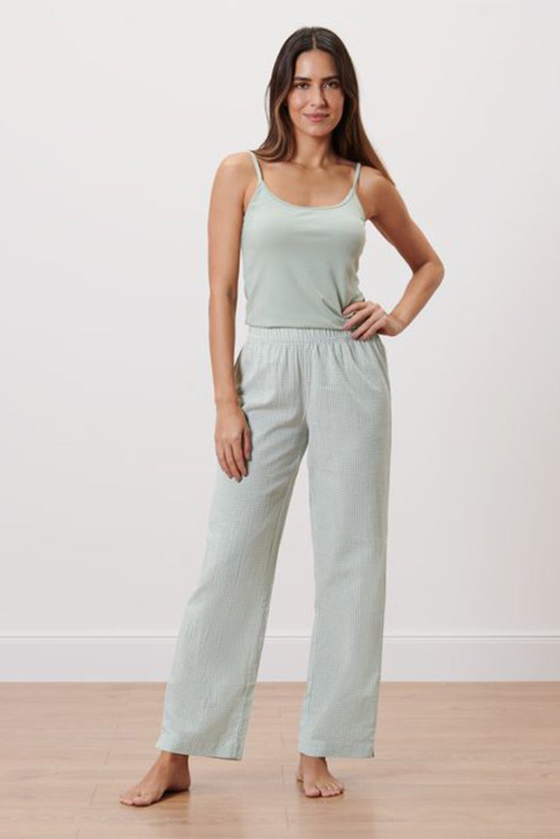 Tchibo Women Regular Fit Checkered Straight Leg Trouser Pants, Green - Image 1