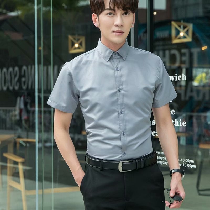 Summer Slim fit non-ironing mens short-sleeved white shirt business formal wear professional work casual solid color shirt inch mens clothing White - Image 3