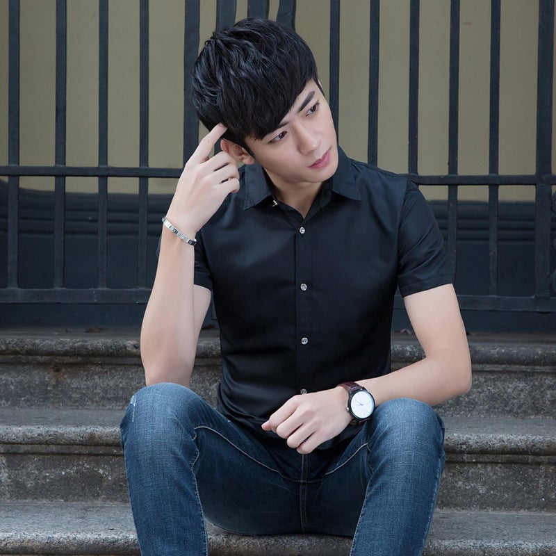 Summer Slim fit non-ironing mens short-sleeved white shirt business formal wear professional work casual solid color shirt inch mens clothing White - Image 2