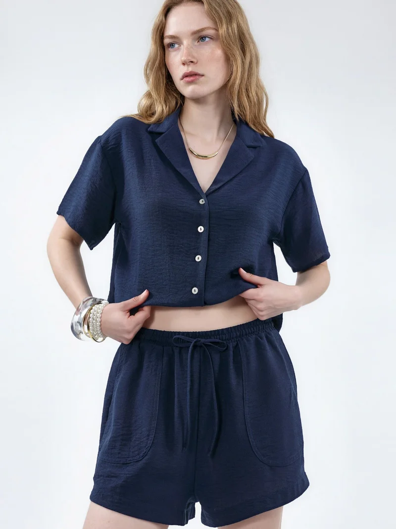 بوسيم BUSEM Mid Waist Wide Leg Shorts with Drawstring Waist