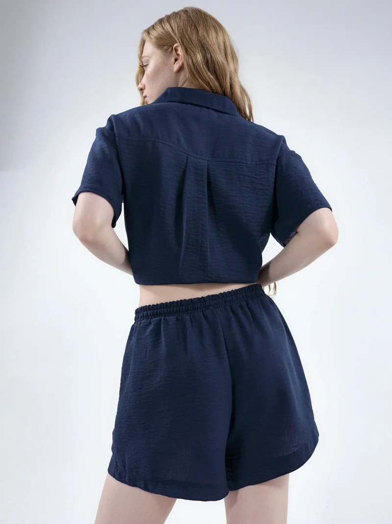 بوسيم BUSEM Mid Waist Wide Leg Shorts with Drawstring Waist
