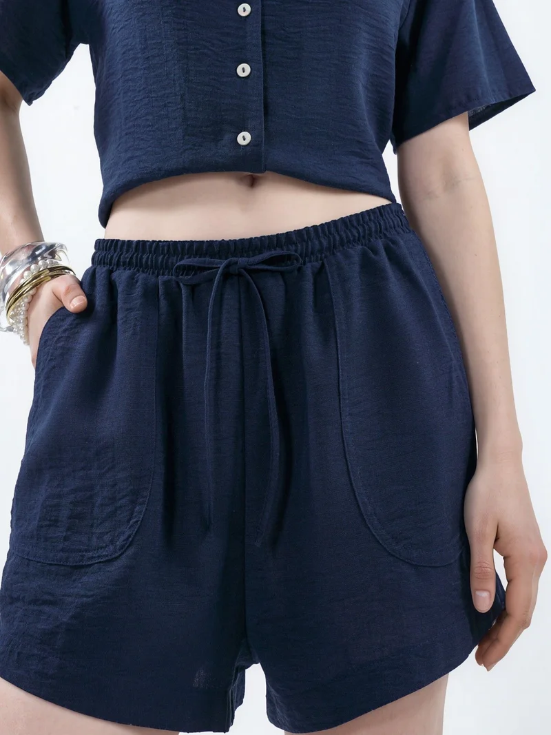 Busem BUSEM Mid Waist Wide Leg Shorts with Drawstring Waist