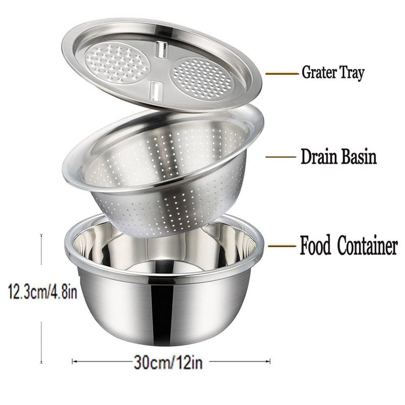 COLBEX 3 in 1 Multifunctional Grater Basin Stainless Steel Colanders Set Basin with Grater Strainer and Drain Basket for Kitchen Washing Vegetables - Image 2