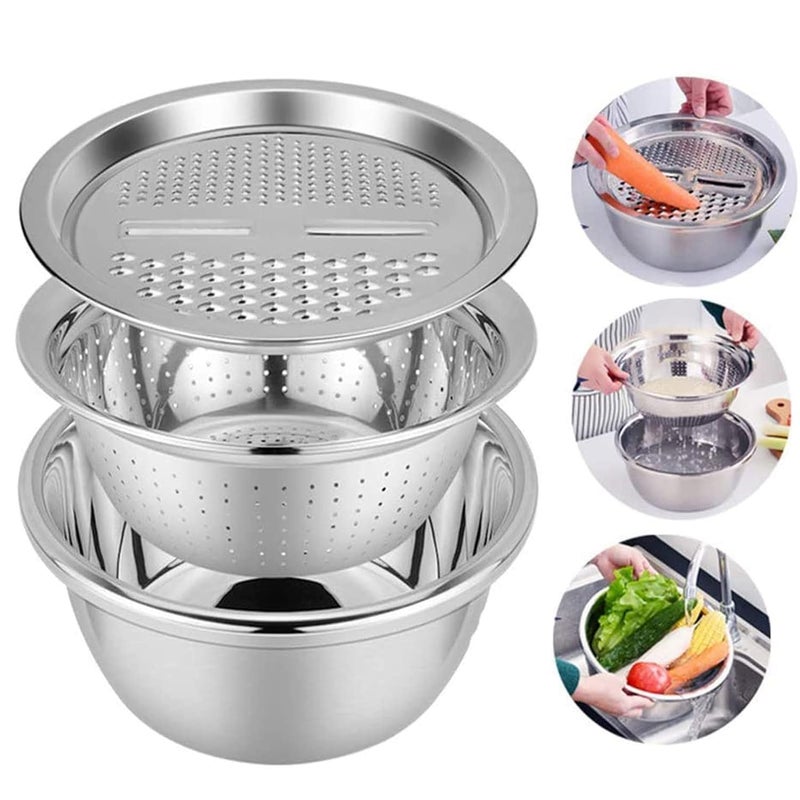 COLBEX 3 in 1 Multifunctional Grater Basin Stainless Steel Colanders Set Basin with Grater Strainer and Drain Basket for Kitchen Washing Vegetables - Image 1
