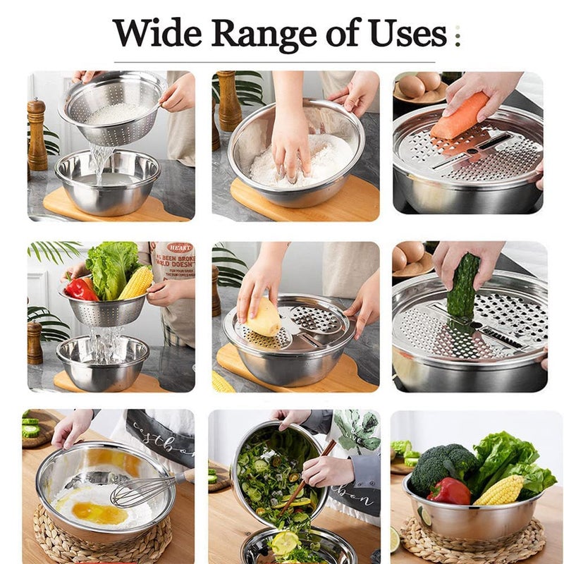 COLBEX 3 in 1 Multifunctional Grater Basin Stainless Steel Colanders Set Basin with Grater Strainer and Drain Basket for Kitchen Washing Vegetables - Image 5