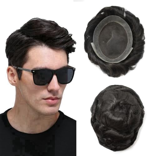 SINGA HAIR Mens Hair System Transparent French Lace Toupee Thin Skin PU Men Replacement System Mens Toupee 8X10120 Density 1B Natural Black - Image 1