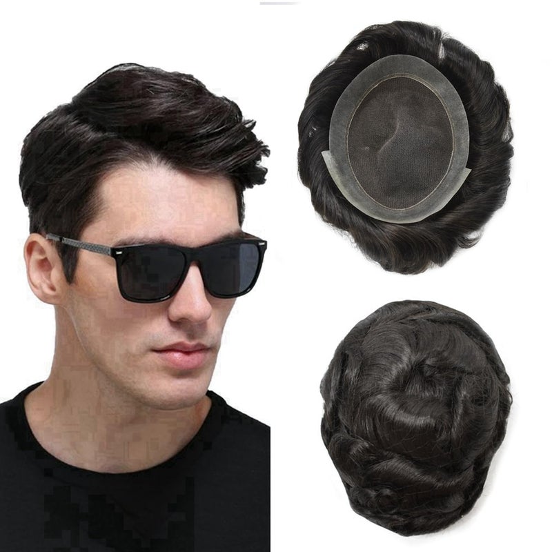 SINGA HAIR Mens Hair System Transparent French Lace Toupee Thin Skin PU Men Replacement System Mens Toupee 8X10120 Density 1B Natural Black - Image 2