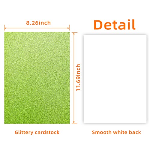 FIEIJ Glitter Cardstock Paper, 30 Sheets 250gsm Glitter Paper, Premium A4 Sparkle Shinny Craft Paper, 6 Colors Card Stock for DIY Projects, Crafts, Scrapbook, Birthday and Wedding Party Decor-Forever Green - Image 2