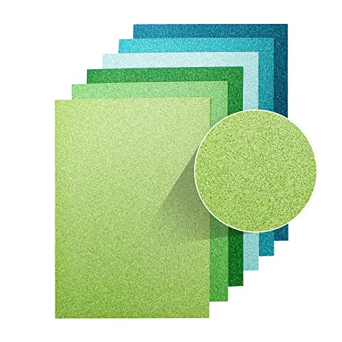 FIEIJ Glitter Cardstock Paper, 30 Sheets 250gsm Glitter Paper, Premium A4 Sparkle Shinny Craft Paper, 6 Colors Card Stock for DIY Projects, Crafts, Scrapbook, Birthday and Wedding Party Decor-Forever Green - Image 1