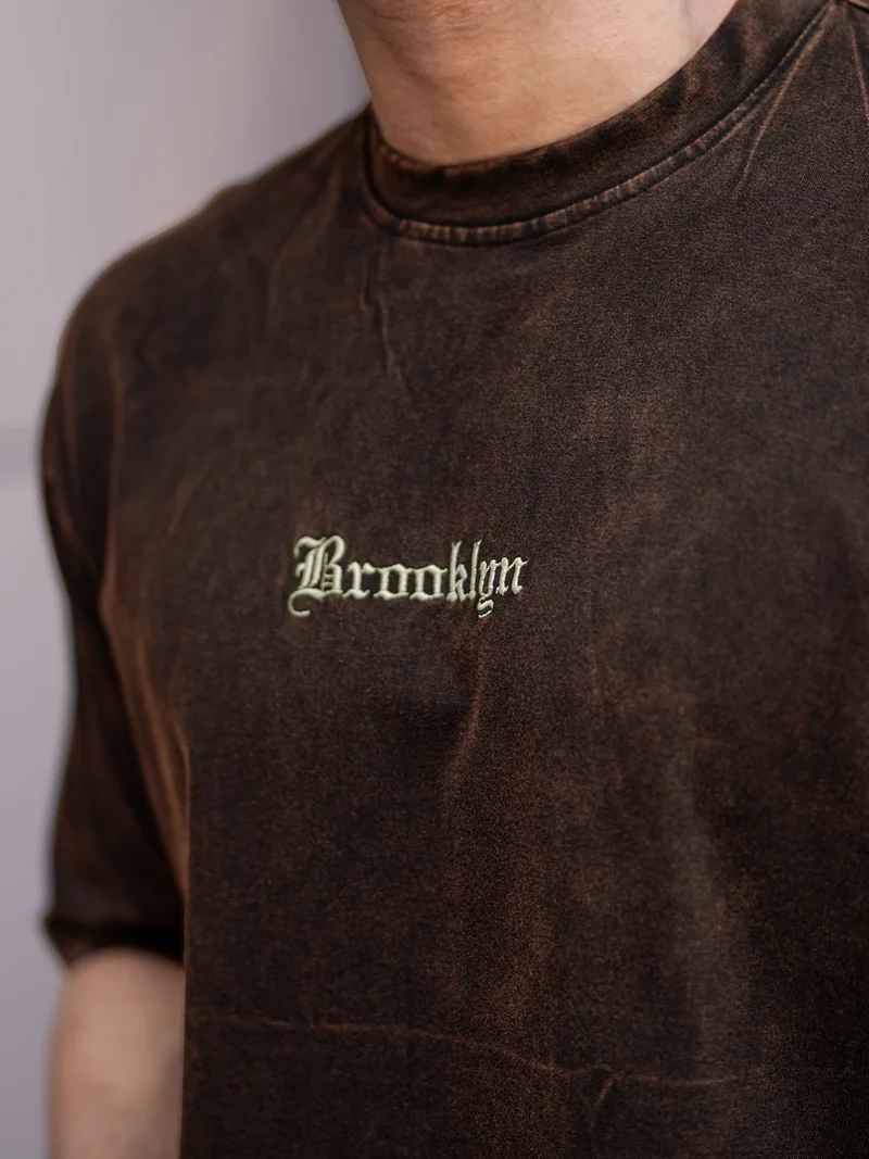 Maniac Maniac Mens Acid Wash Printed Brooklyn Round Neck 3/4th Sleeve Cotton T-Shirt