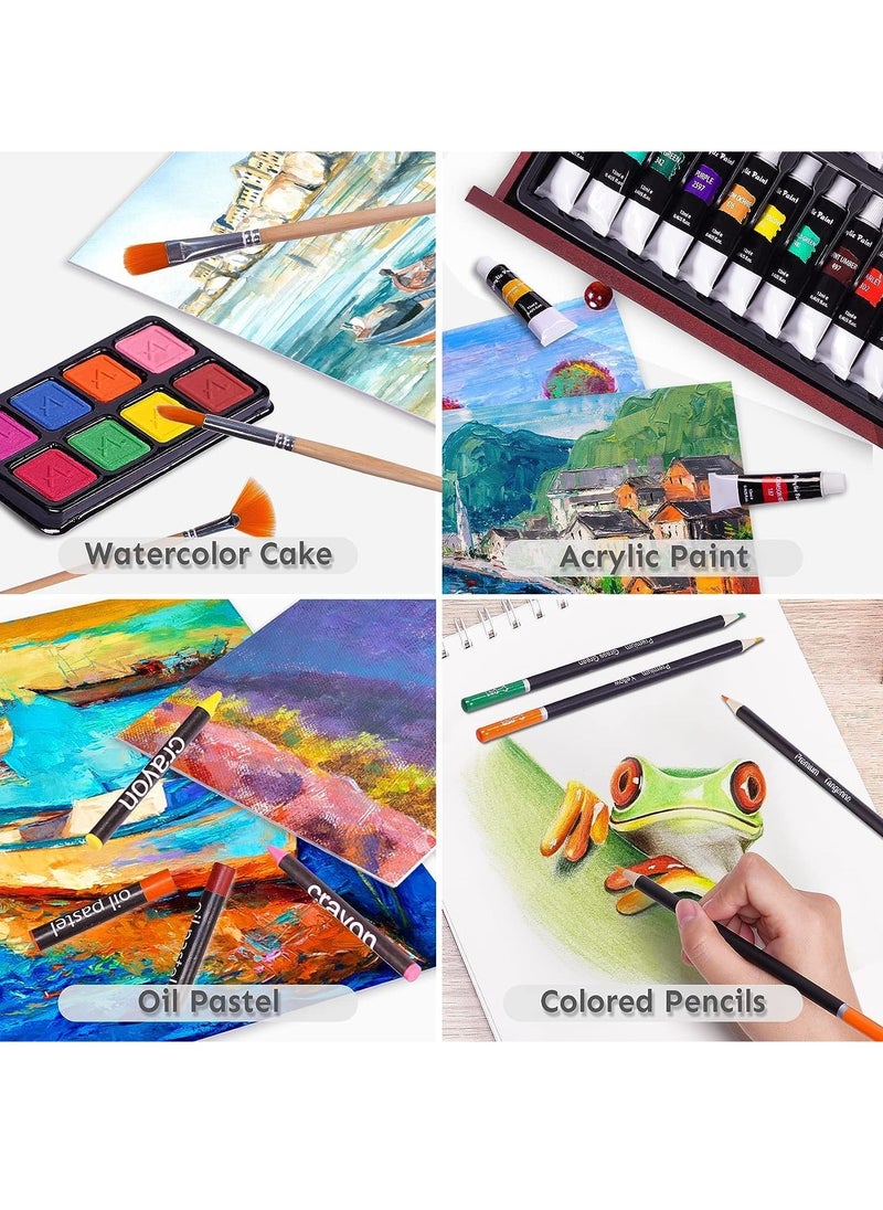 Generic - Artist Drawing & Painting Set,200 Pcs Art Kit Sketching Drawing Art Box with Oil Pastels, Crayons, Colored Pencils, Markers, Paint Brush, Watercolor Cakes, Sketchpad for Kids Toddlers (Blue) - Image 1